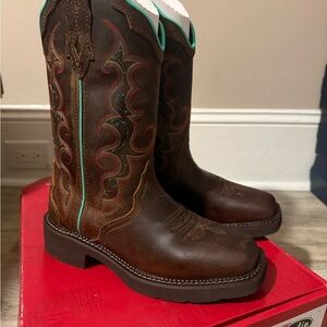 Justin Boots Women's Brown and Teal Cowboy Boots